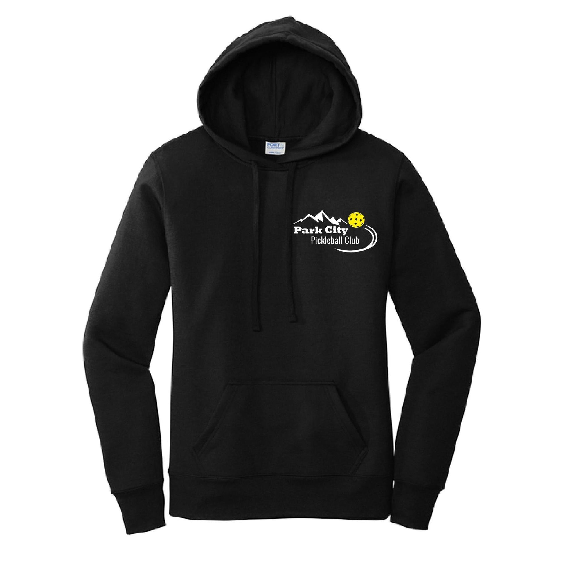 Park City Pickleball Club (White Words) Customizable | Women’s Fitted Hoodie Pickleball Sweatshirt | 50% Cotton 50% Poly Fleece