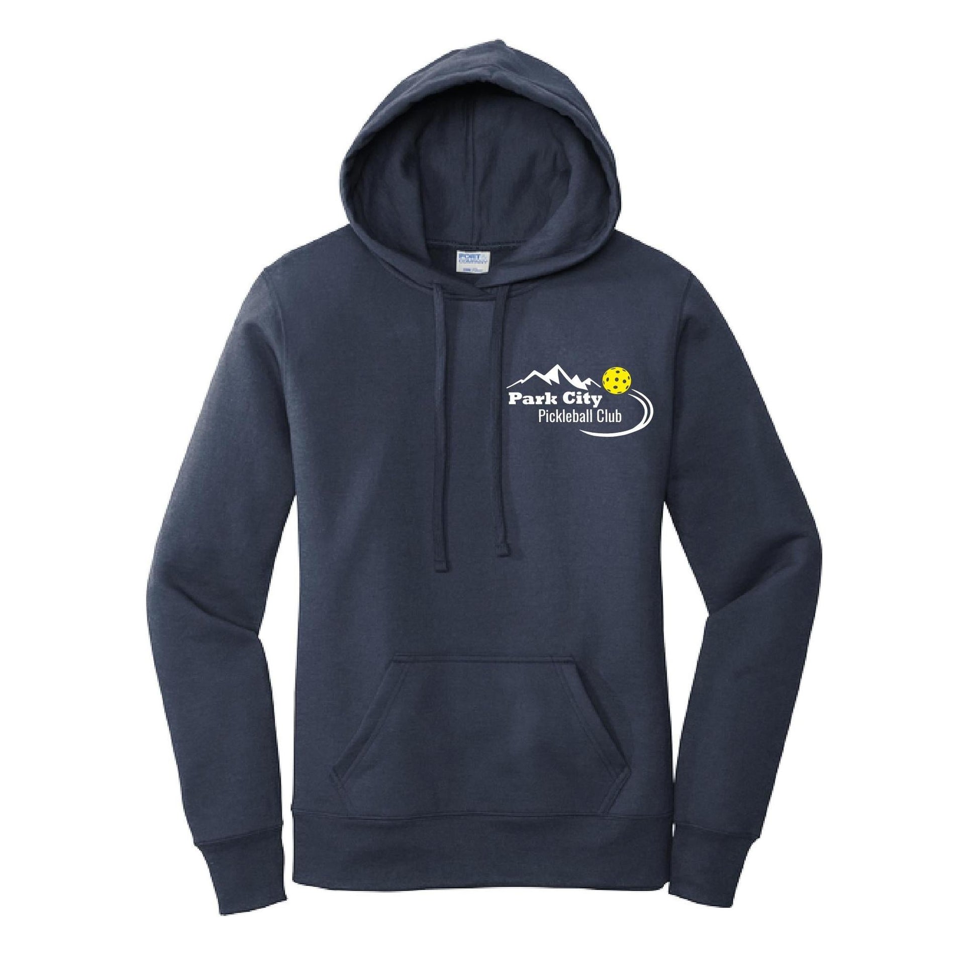 Park City Pickleball Club (White Words) Customizable | Women’s Fitted Hoodie Pickleball Sweatshirt | 50% Cotton 50% Poly Fleece