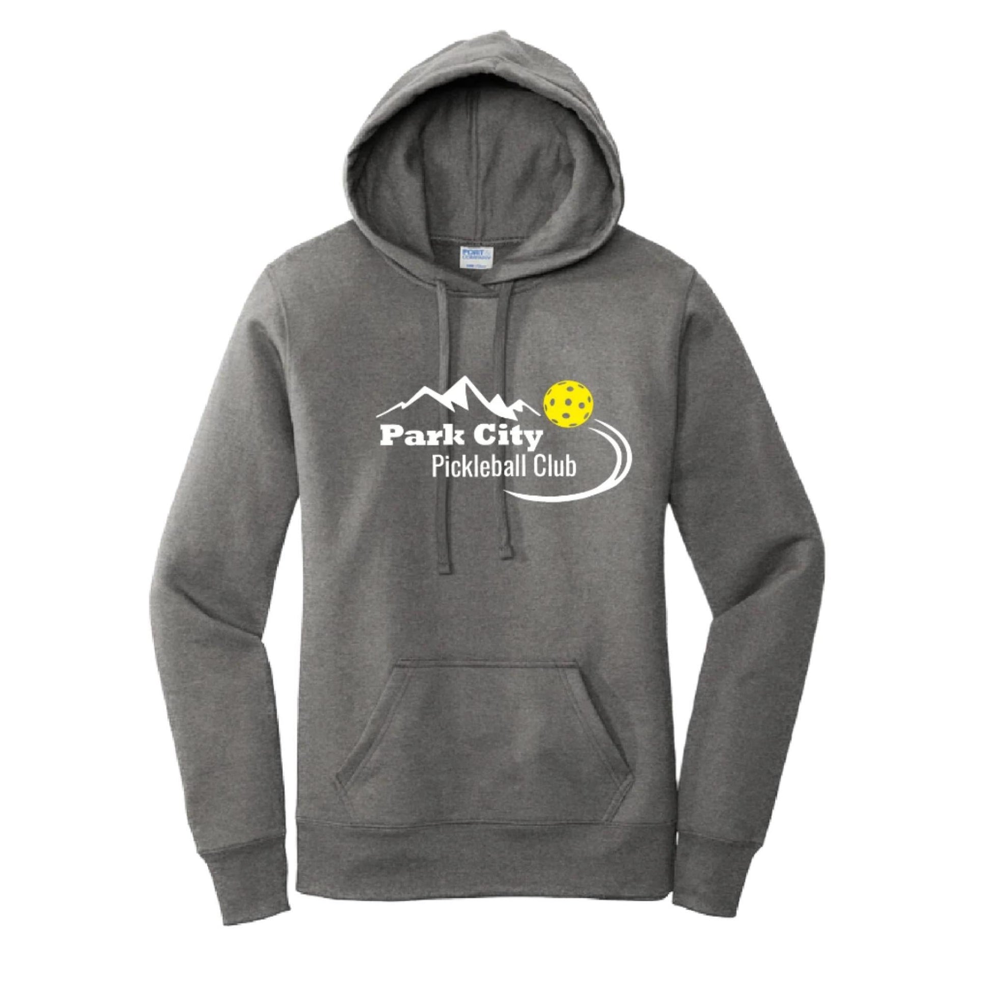 Park City Pickleball Club (White Words) Customizable | Women’s Fitted Hoodie Pickleball Sweatshirt | 50% Cotton 50% Poly Fleece