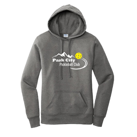 Park City Pickleball Club (White Words) Customizable | Women’s Fitted Hoodie Pickleball Sweatshirt | 50% Cotton 50% Poly Fleece