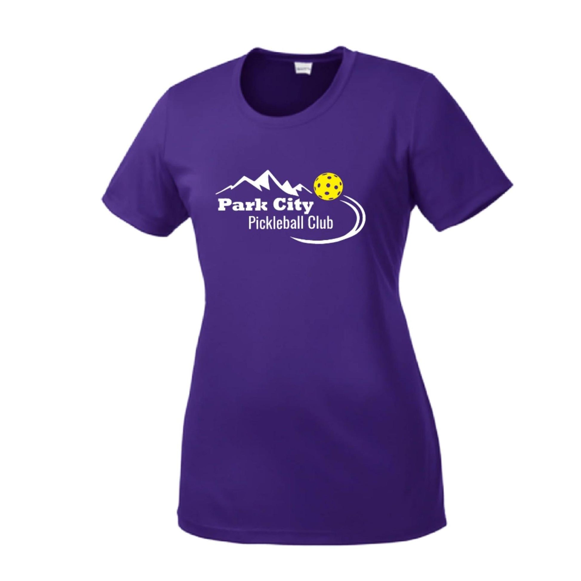Park City Pickleball Club (White Words) Customizable | Women’s Short Sleeve Crewneck Pickleball Performance T-Shirts | 100% Polyester