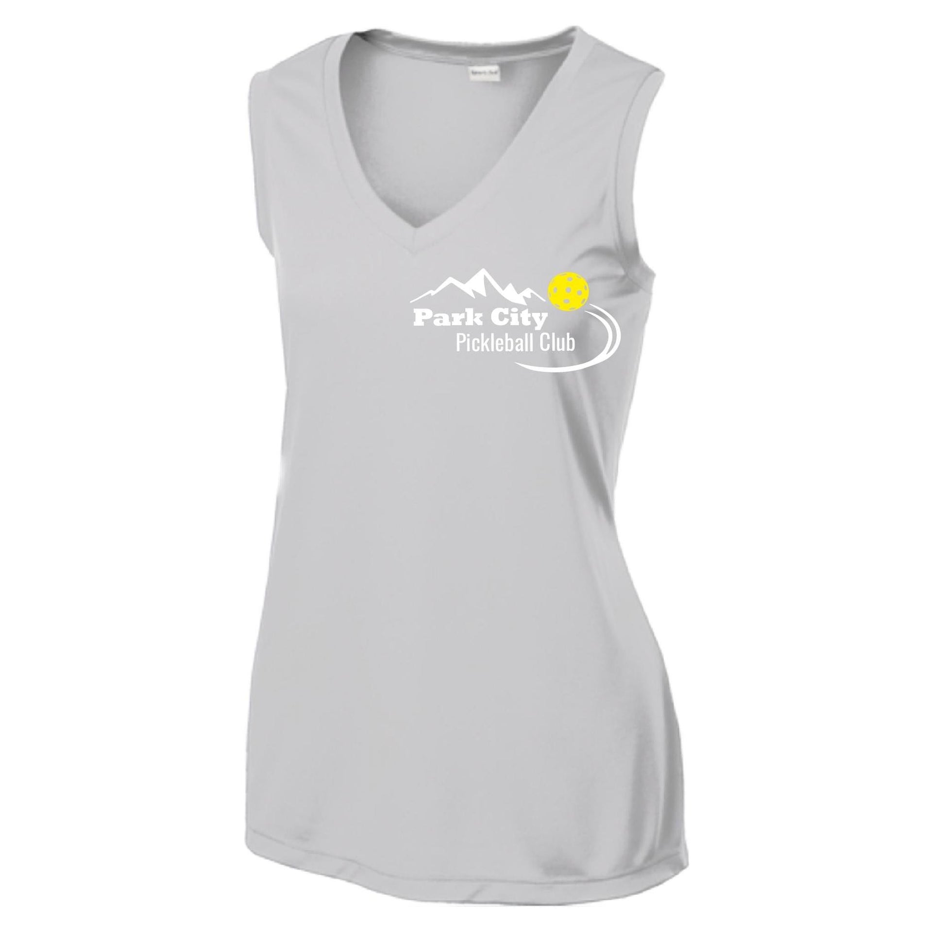 Park City Pickleball Club (White Words) Customizable | Women’s Sleeveless Athletic Performance T-Shirt | 100% Polyester