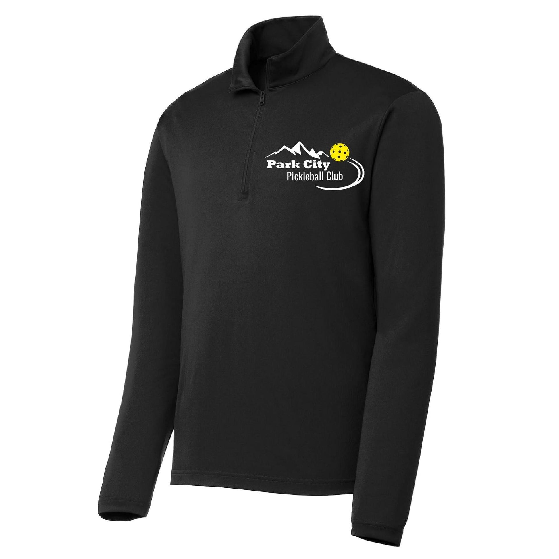 Park City Pickleball Club (White Words) | Men's 1/4 Zip Long Sleeve Pullover Athletic Performance Shirt | 100% Polyester