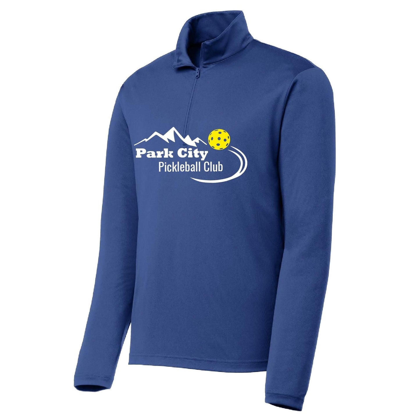 Park City Pickleball Club (White Words) | Men's 1/4 Zip Long Sleeve Pullover Athletic Performance Shirt | 100% Polyester