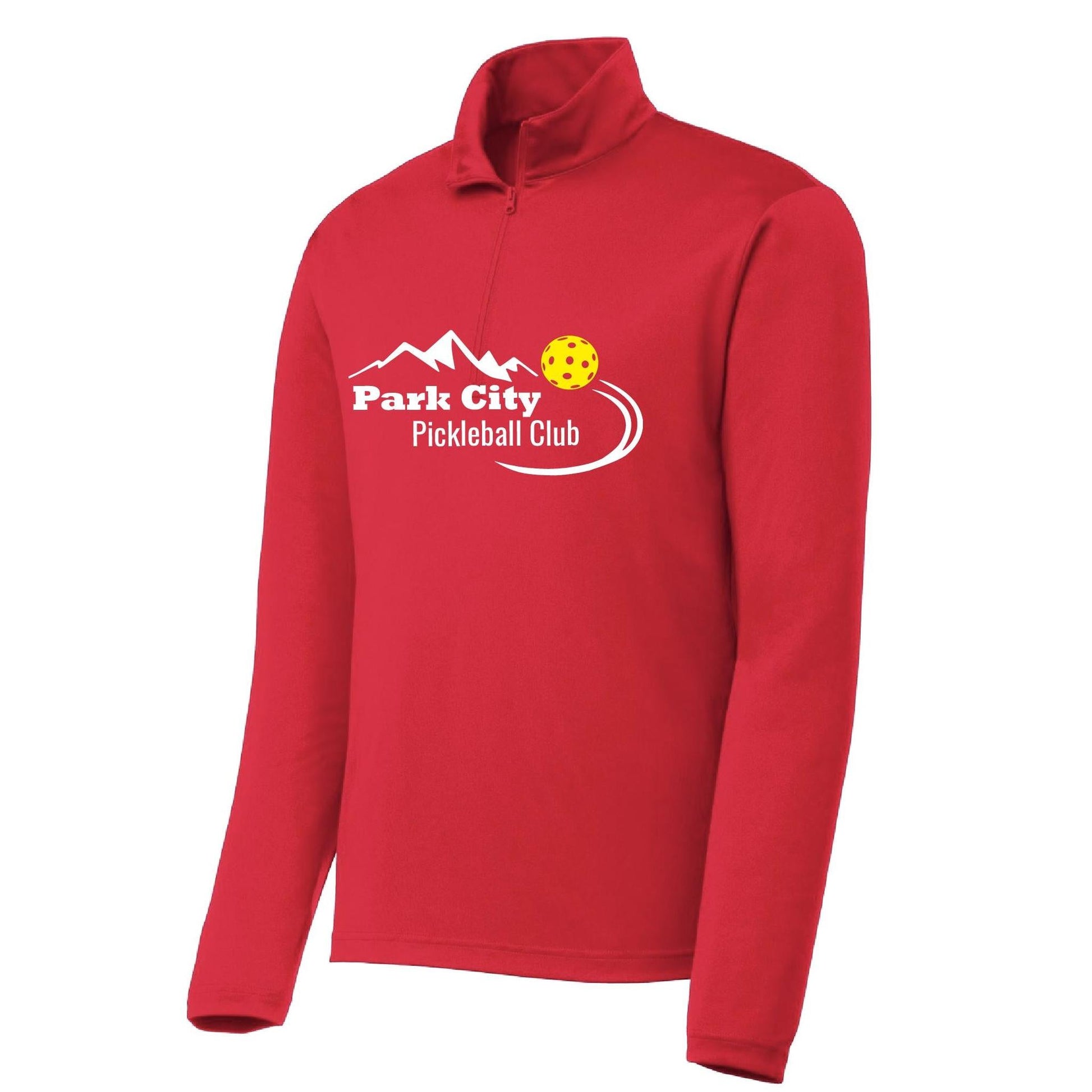 Park City Pickleball Club (White Words) | Men's 1/4 Zip Long Sleeve Pullover Athletic Performance Shirt | 100% Polyester