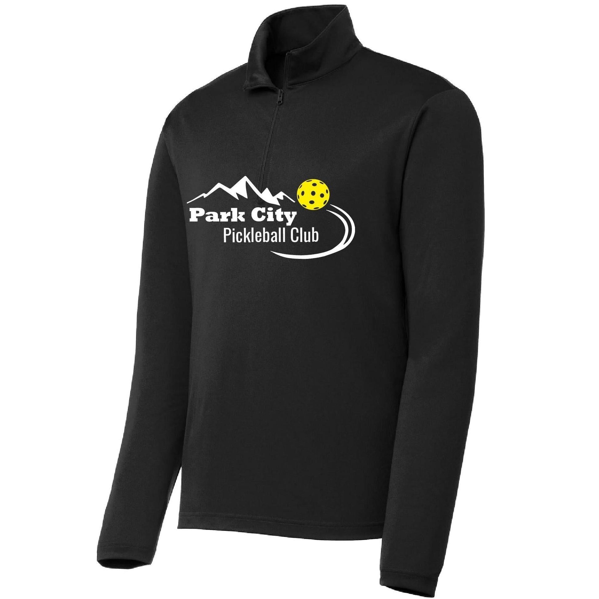 Park City Pickleball Club (White Words) | Men's 1/4 Zip Long Sleeve Pullover Athletic Performance Shirt | 100% Polyester