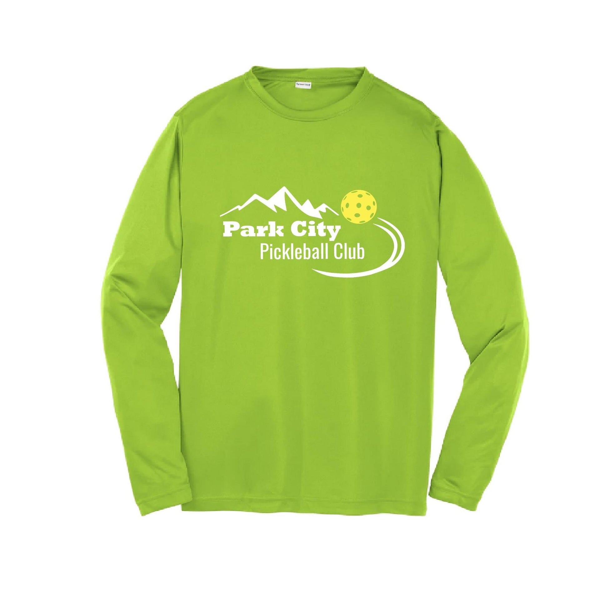 Park City Pickleball Club (White Words) | Youth Long Sleeve Pickleball Performance T-Shirts | 100% Polyester
