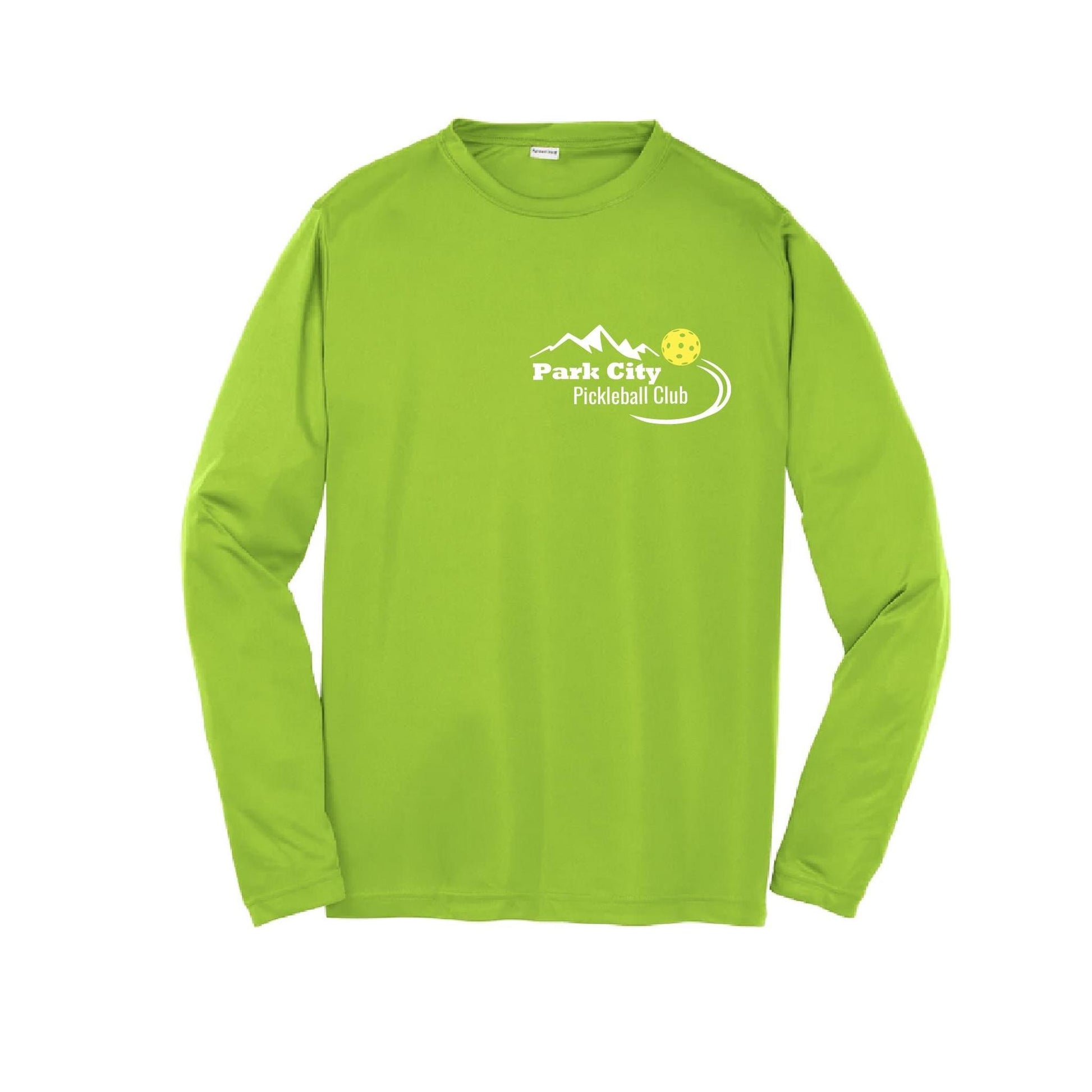 Park City Pickleball Club (White Words) | Youth Long Sleeve Pickleball Performance T-Shirts | 100% Polyester
