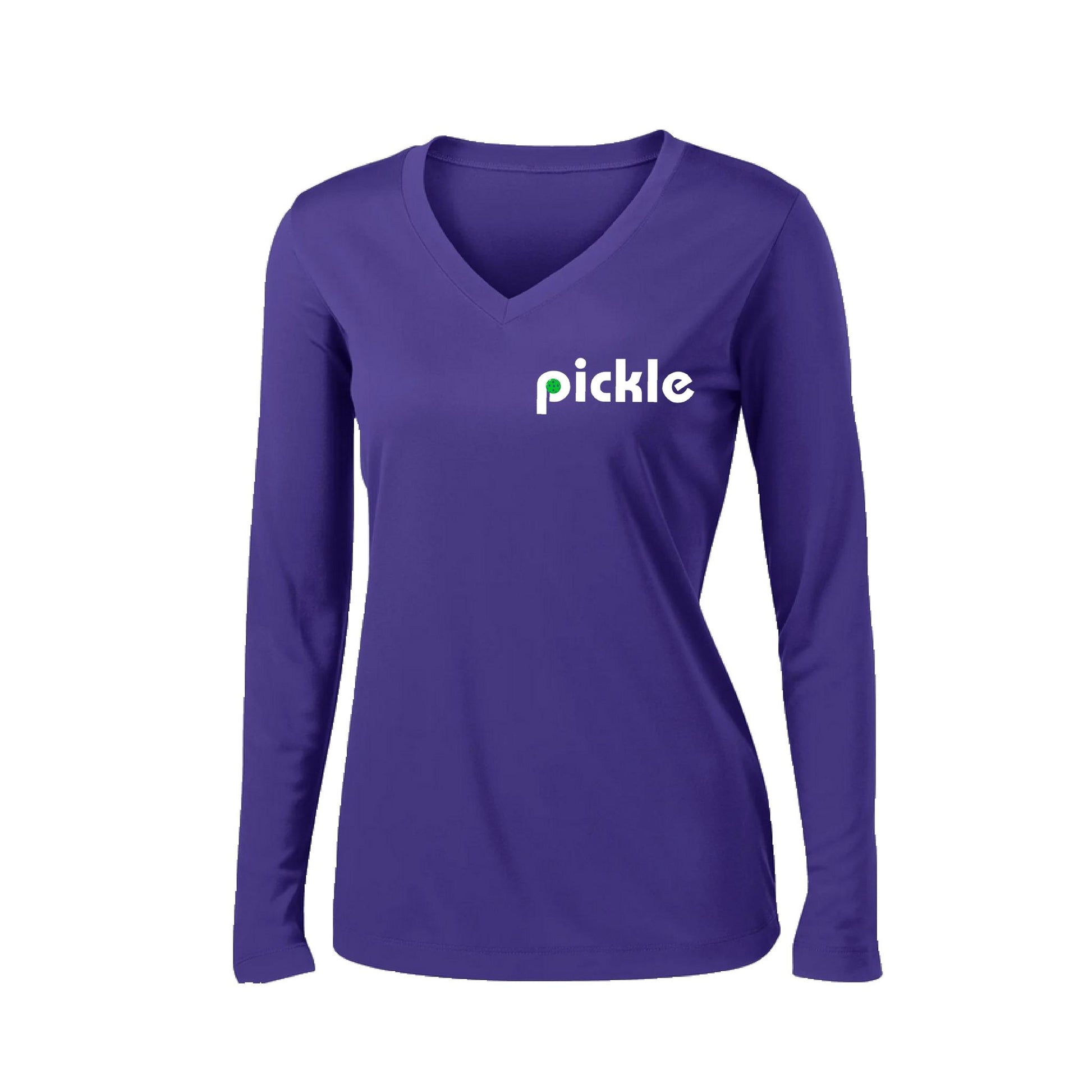Pickle (Customizable) | Women's Long Sleeve V-Neck Pickleball Performance T-Shirts | 100% Polyester