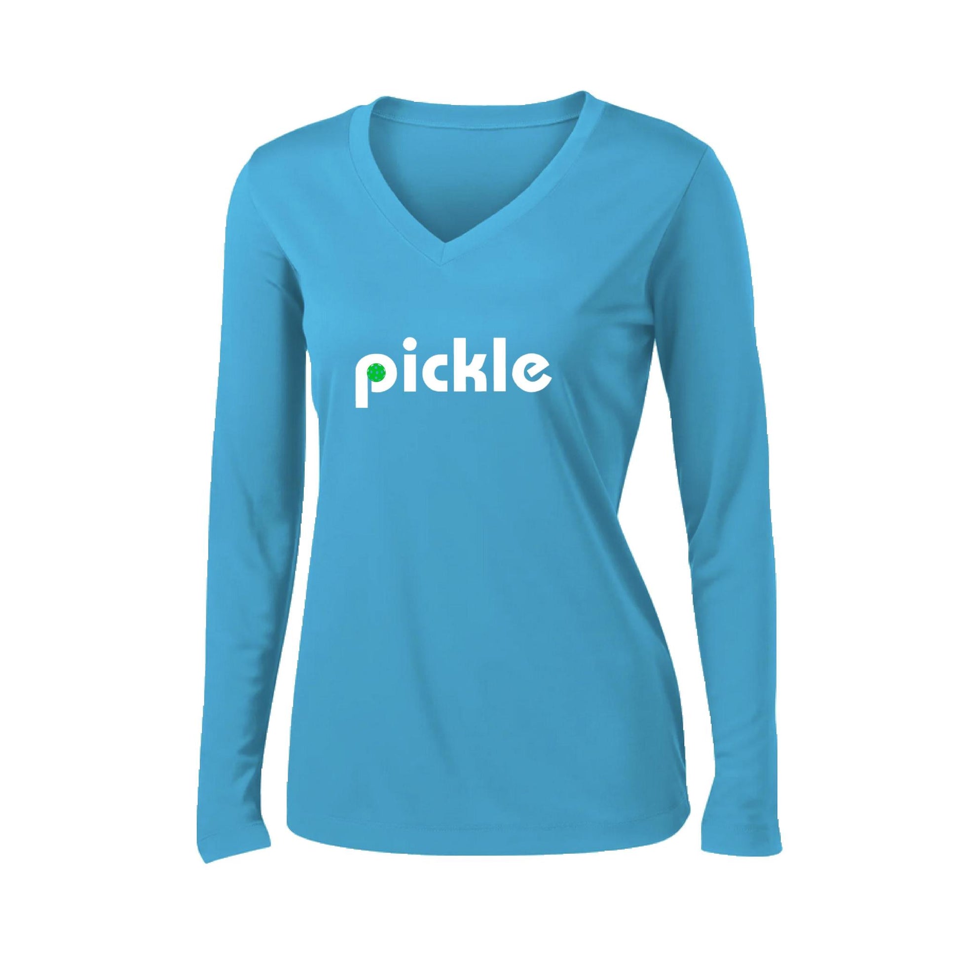 Pickle (Customizable) | Women's Long Sleeve V-Neck Pickleball Performance T-Shirts | 100% Polyester
