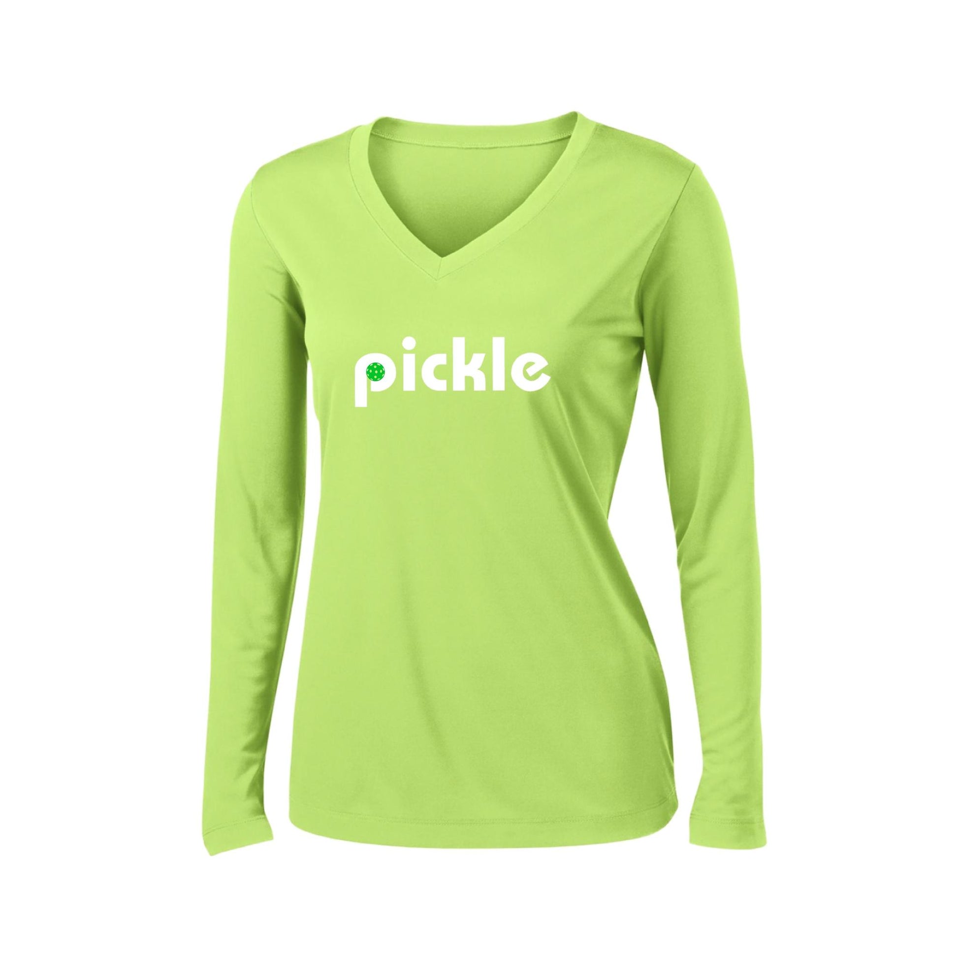 Pickle (Customizable) | Women's Long Sleeve V-Neck Pickleball Performance T-Shirts | 100% Polyester