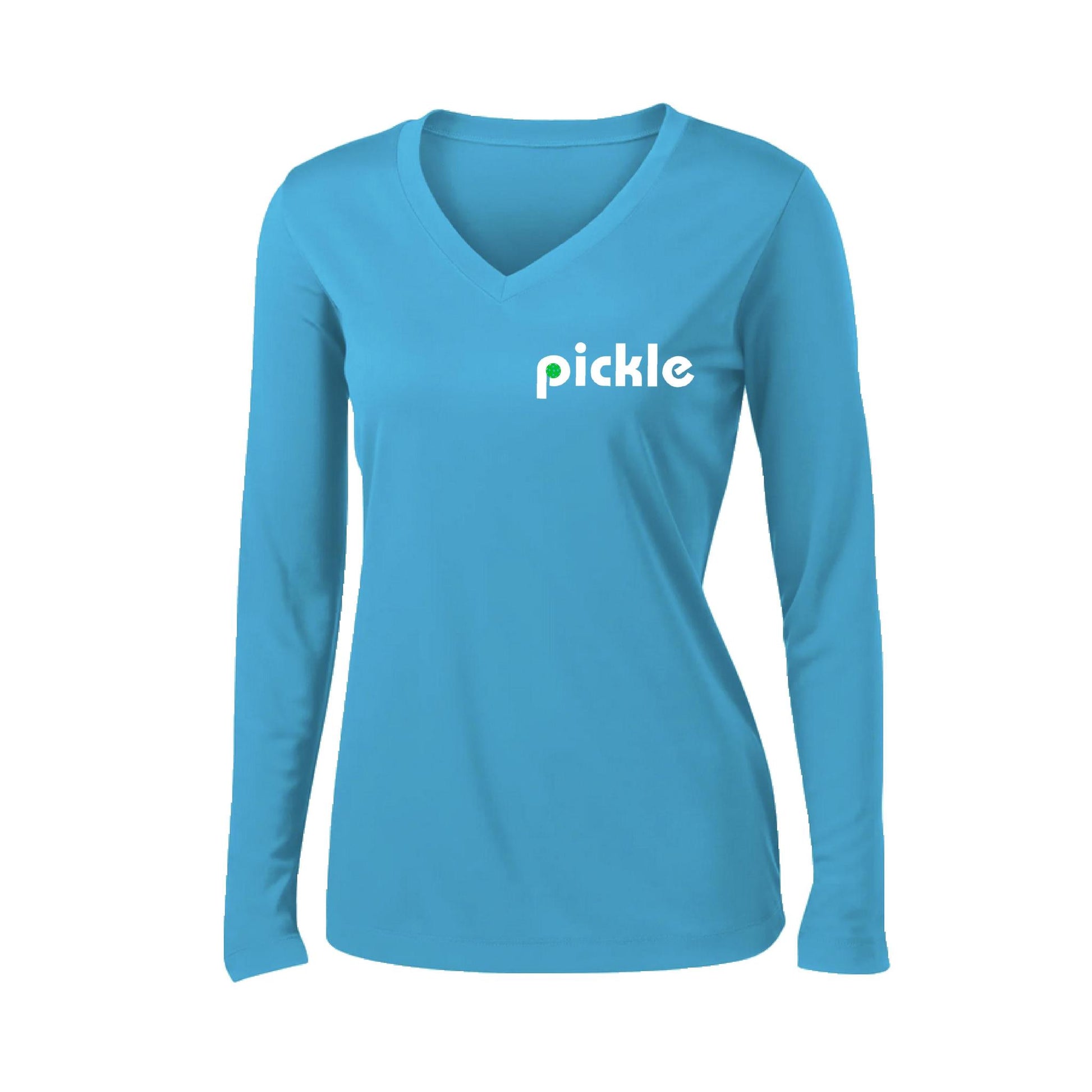 Pickle (Customizable) | Women's Long Sleeve V-Neck Pickleball Performance T-Shirts | 100% Polyester