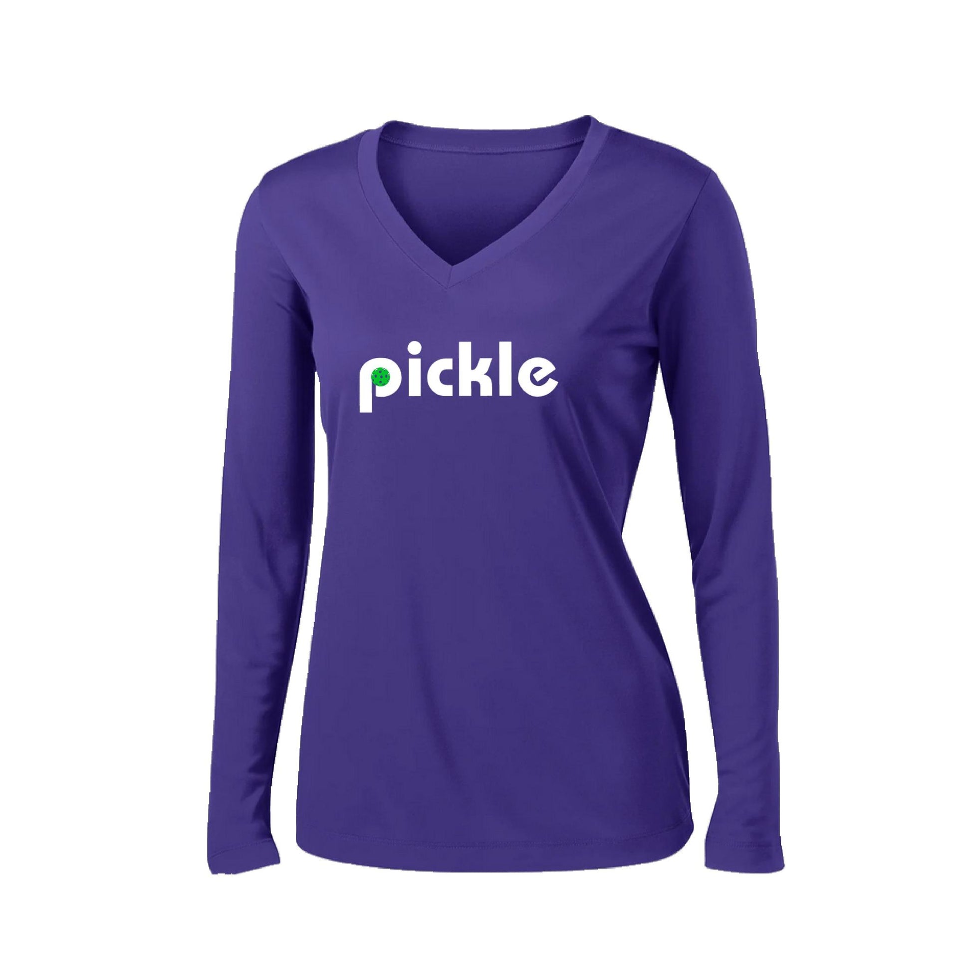 Pickle (Customizable) | Women's Long Sleeve V-Neck Pickleball Performance T-Shirts | 100% Polyester