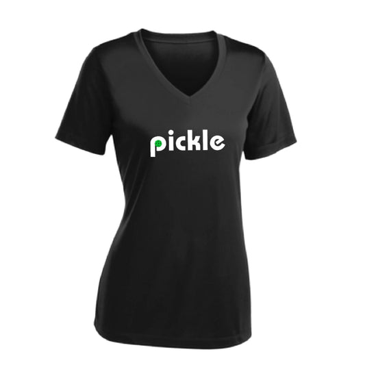 Pickle (Customizable) | Women's Short Sleeve V-Neck Pickleball Performance T-Shirts | 100% Polyester