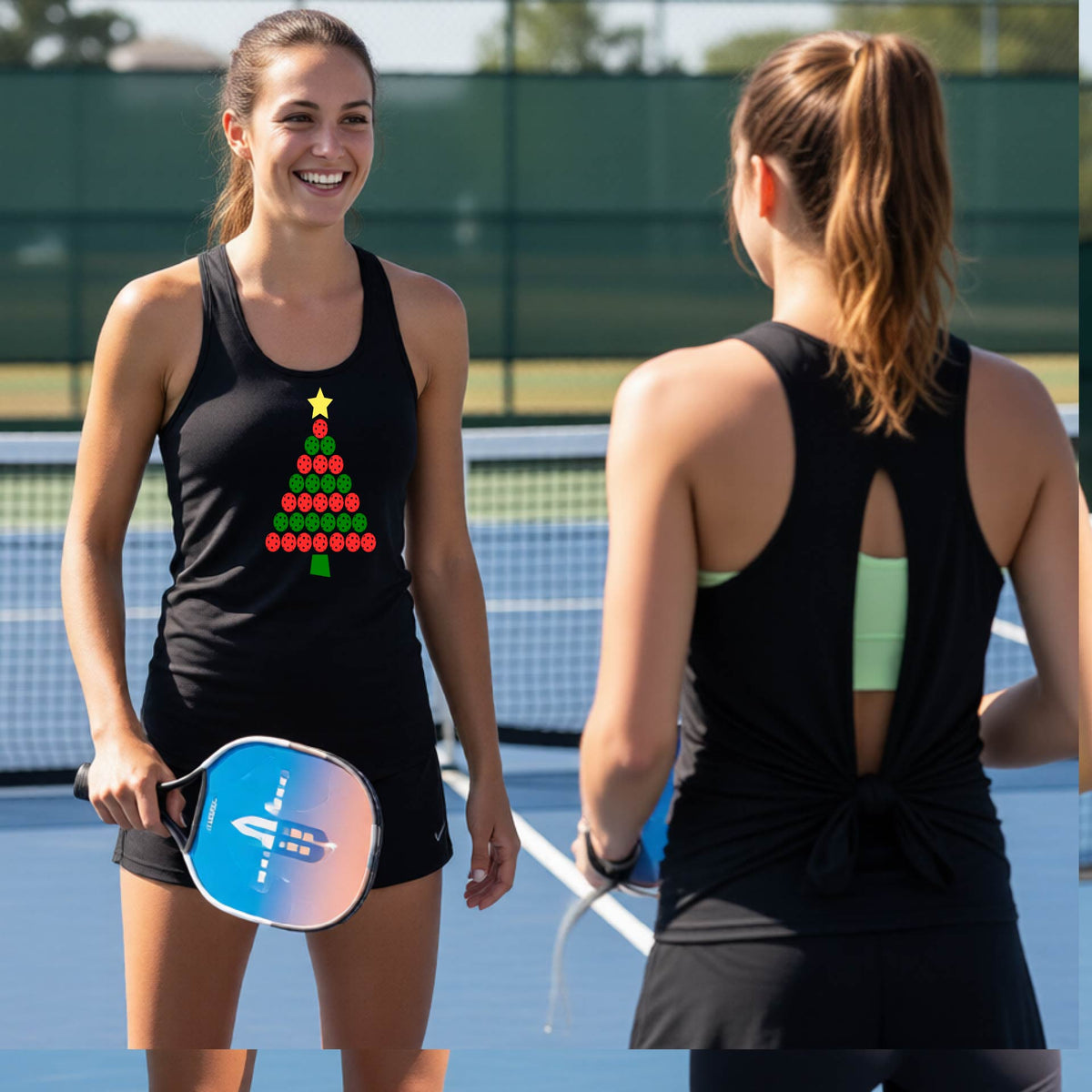 Christmas Pickleball Apparel – Women’s Split-Back Tie Tank Top