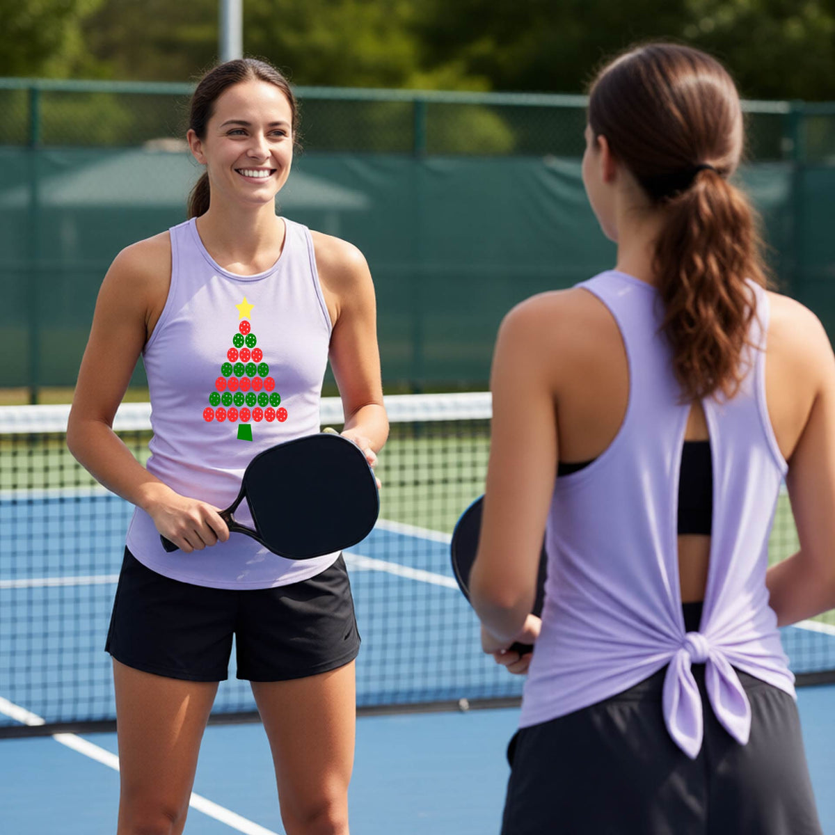 Christmas Pickleball Split-Back Tie Tank Top – Women’s Pickleball Shirt