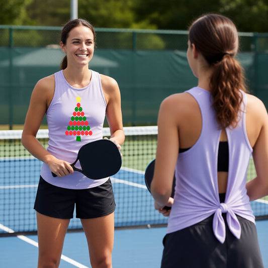 Christmas Pickleball Apparel – Women’s Split-Back Tie Tank Top