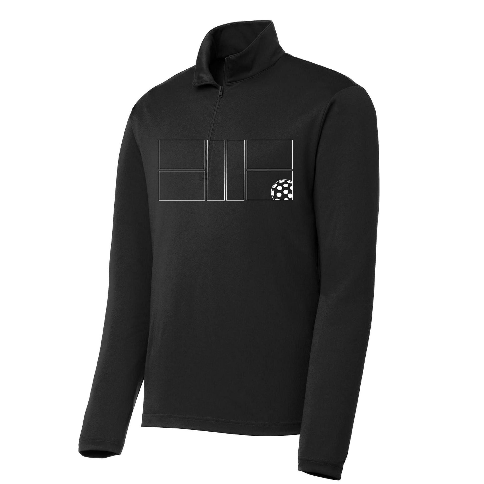 Pickleball Court (White) Customizable | Men's 1/4 Zip Long Sleeve Pullover Athletic Shirt | 100% Polyester