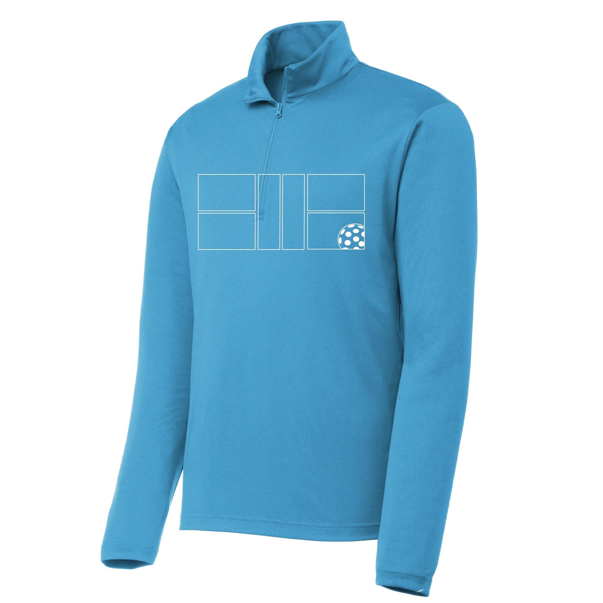 Pickleball Court (White) Customizable | Men's 1/4 Zip Long Sleeve Pullover Athletic Shirt | 100% Polyester