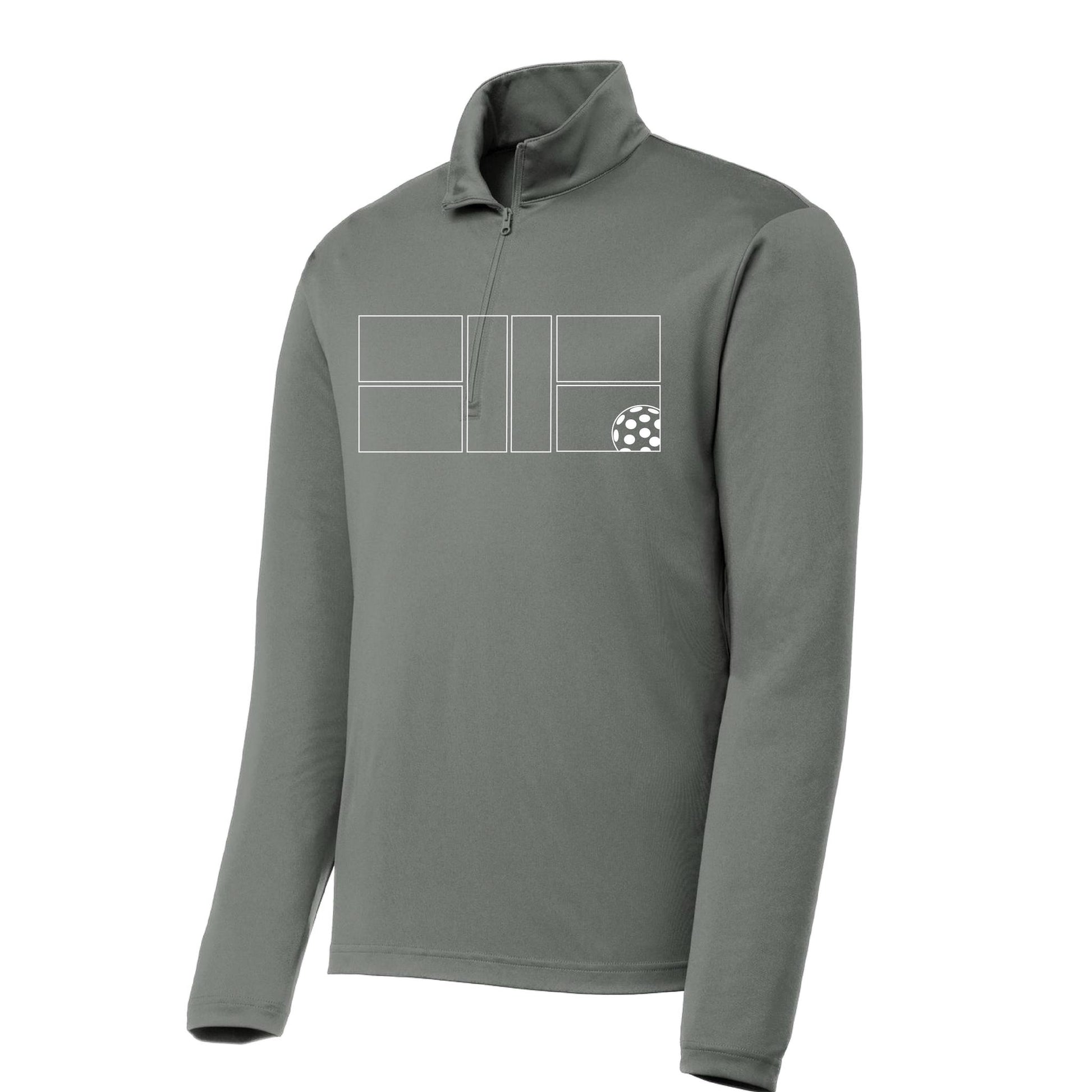 Pickleball Court (White) Customizable | Men's 1/4 Zip Long Sleeve Pullover Athletic Shirt | 100% Polyester