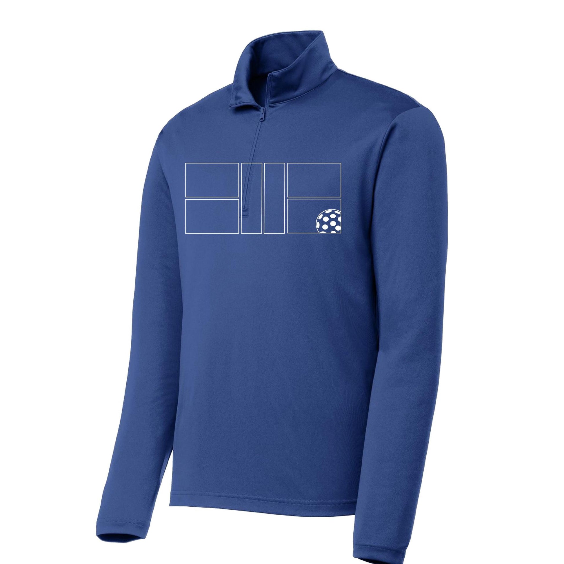 Pickleball Court (White) Customizable | Men's 1/4 Zip Long Sleeve Pullover Athletic Shirt | 100% Polyester