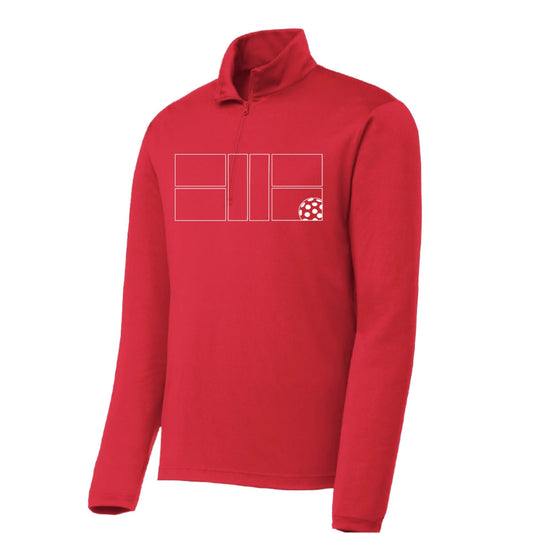 Pickleball Court (White) Customizable | Men's 1/4 Zip Long Sleeve Pullover Athletic Shirt | 100% Polyester