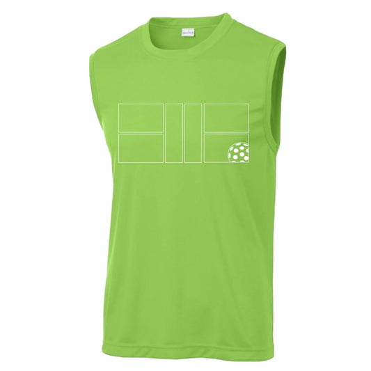 Pickleball Court (White) | Men's Sleeveless Athletic Performance T-Shirt | 100% Polyester