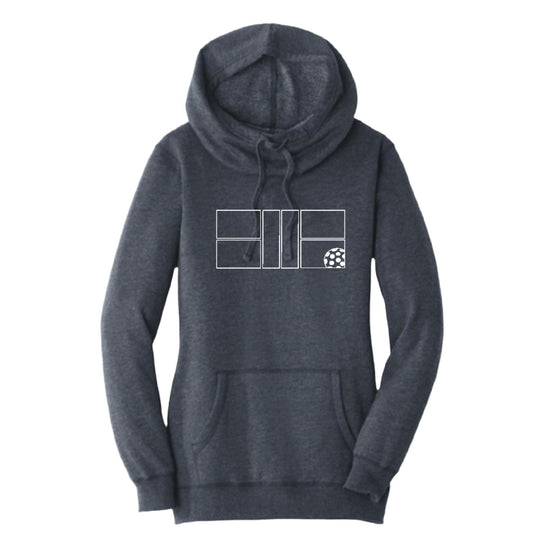 Pickleball Court (White) | Women’s Cowl-Neck Hoodie Pickleball Sweatshirt | 55% Cotton 45% Poly Fleece