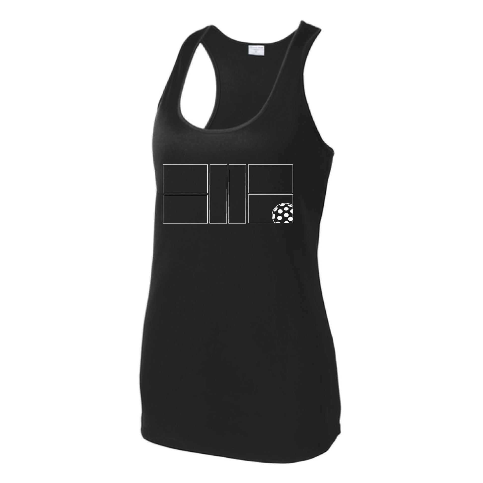 Pickleball Court (White) | Women's Racerback Pickleball Performance Tank | 100% Polyester
