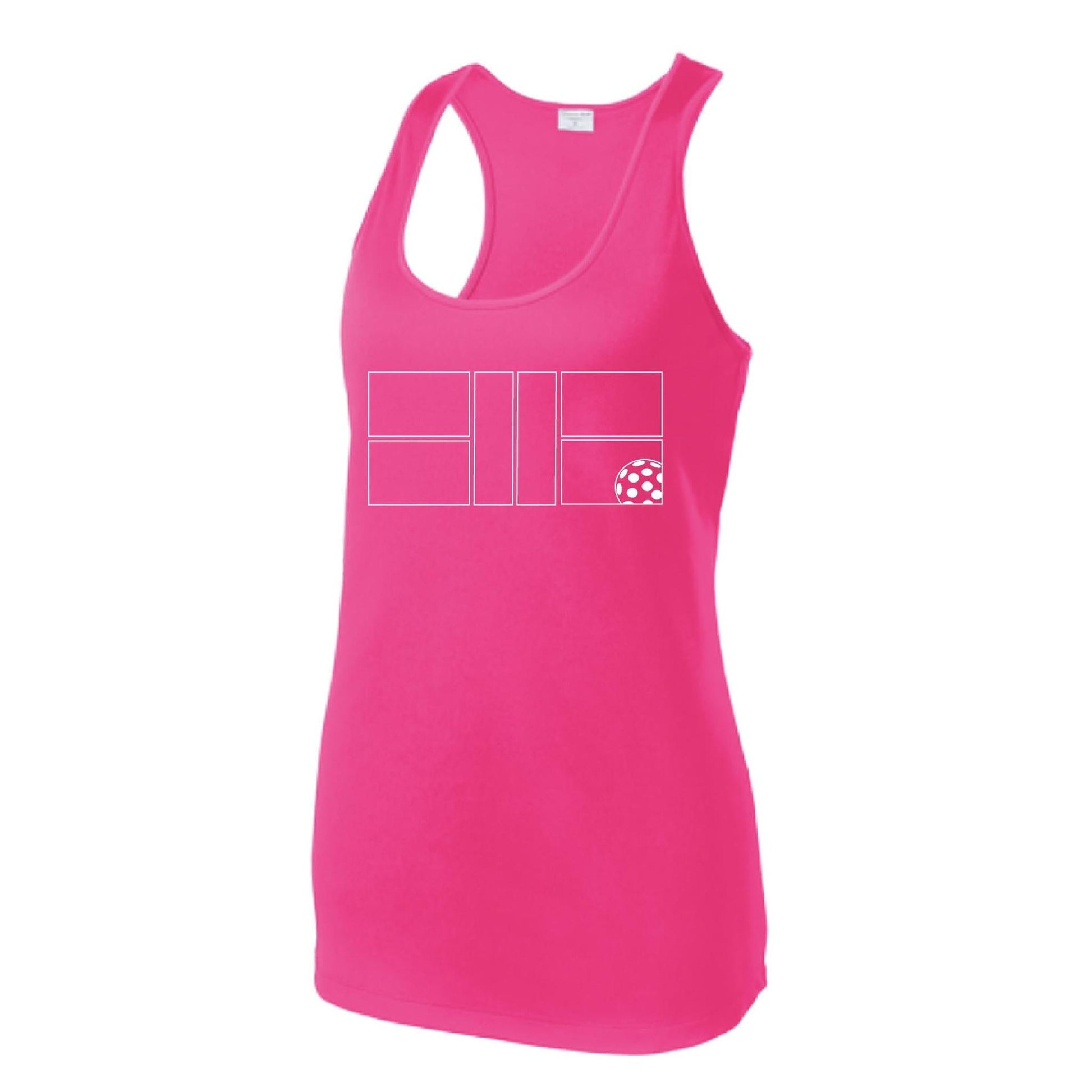 Pickleball Court (White) | Women's Racerback Pickleball Performance Tank | 100% Polyester