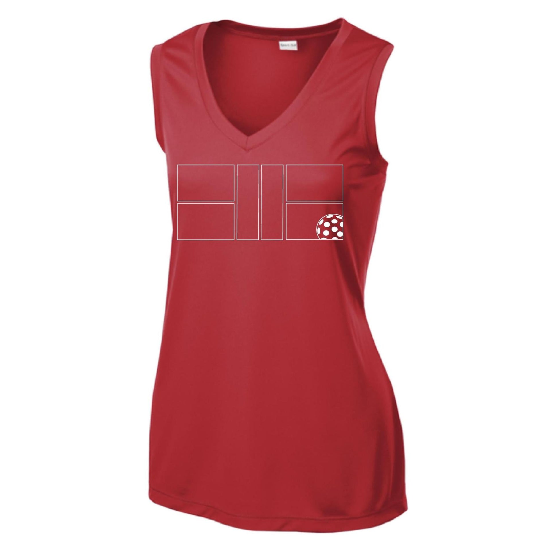 Pickleball Court (White) | Women’s Sleeveless Athletic Performance T-Shirt | 100% Polyester