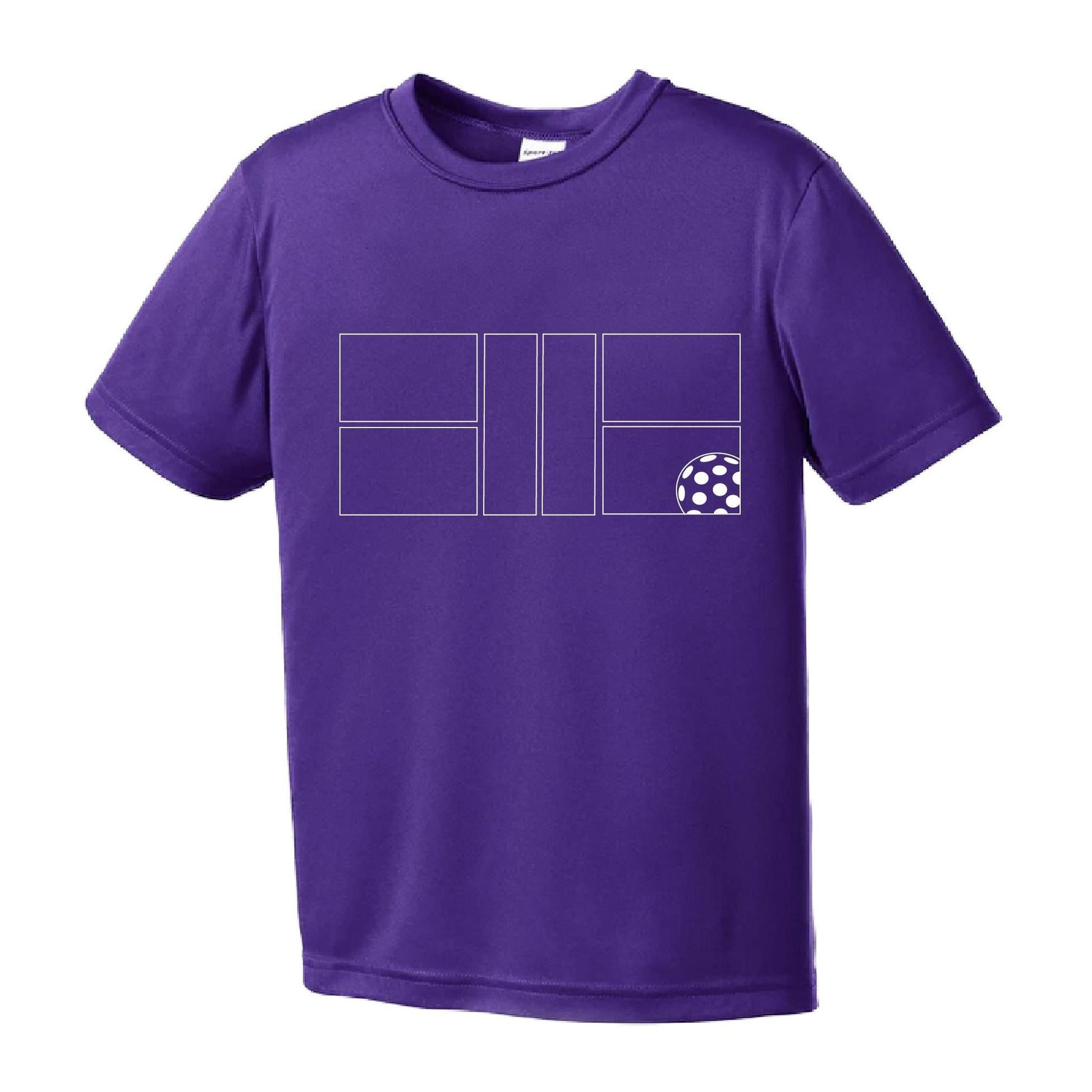 Pickleball Court (White) | Youth Short Sleeve Pickleball Performance T-Shirts | 100% Polyester