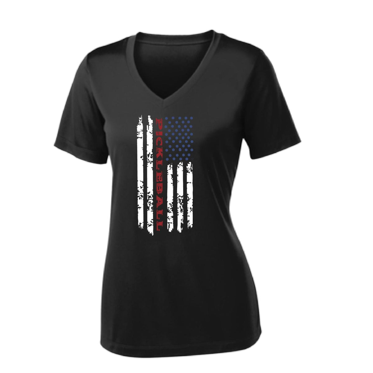 Pickleball Flag (Custom) | Women's Short Sleeve V-Neck Pickleball Performance T-Shirts | 100% Polyester