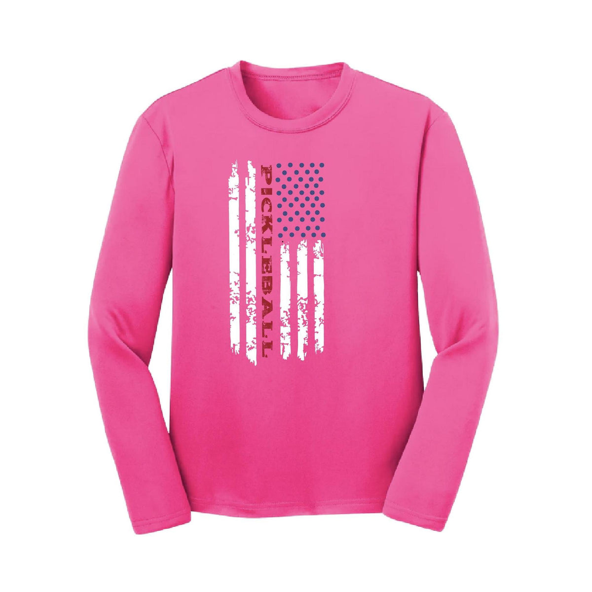 Pickleball Flag (Custom) | Youth Long Sleeve Pickleball Performance T-Shirts | 100% Polyester