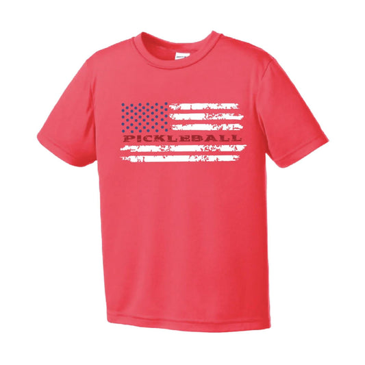 Pickleball Flag (Custom) | Youth Short Sleeve Pickleball Performance T-Shirts | 100% Polyester