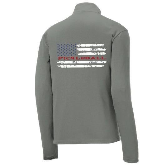 Pickleball Flag (Customizable) | Men's 1/4 Zip Long Sleeve Pullover Athletic Performance Shirt | 100% Polyester