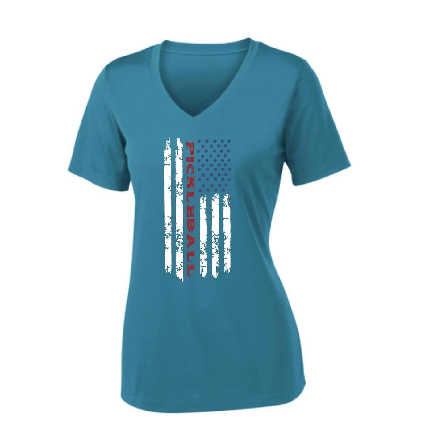 Pickleball Flag (Customizable) | Women's Short Sleeve V-Neck Pickleball Performance T-Shirts | 100% Polyester