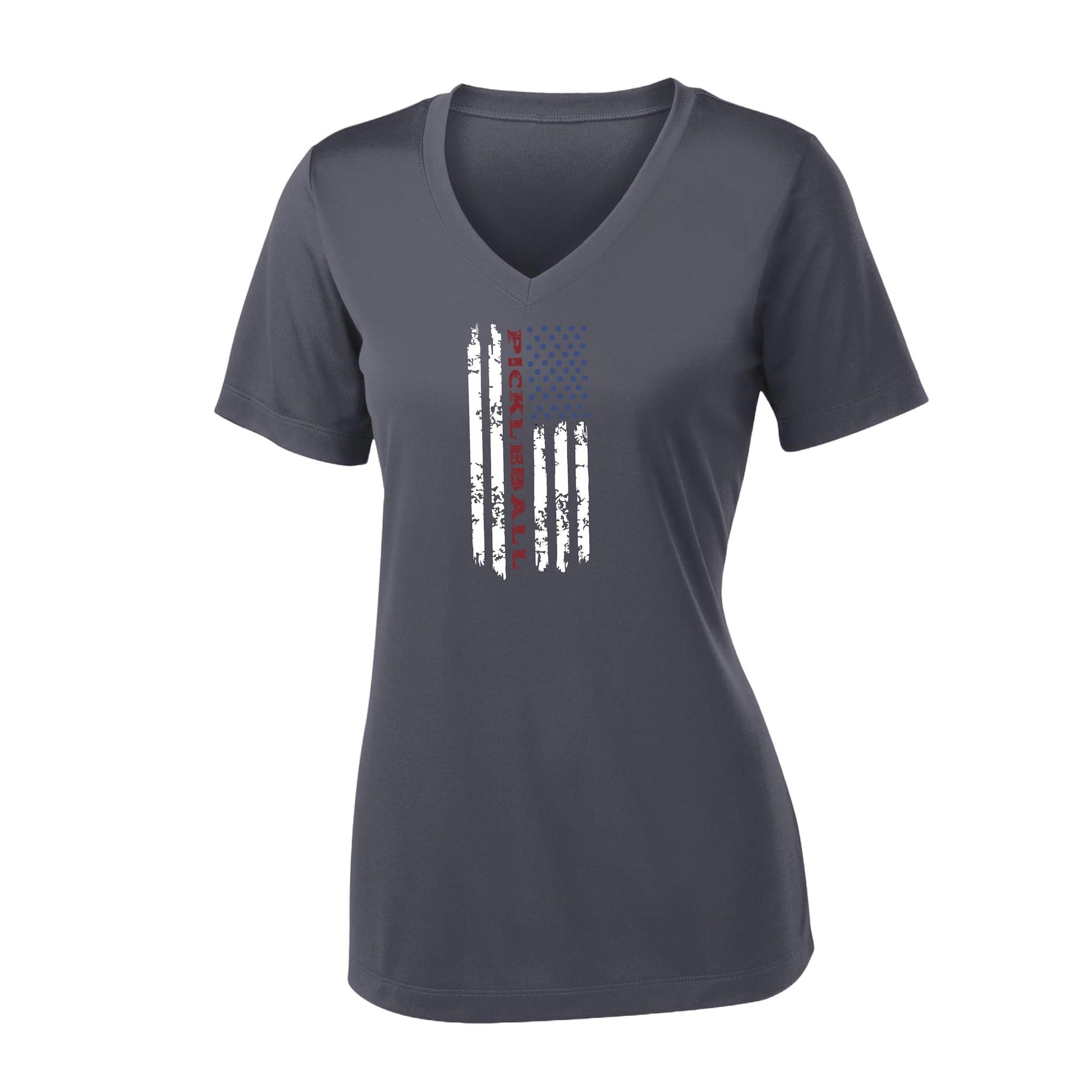 Pickleball Flag (Customizable) | Women's Short Sleeve V-Neck Pickleball Performance T-Shirts | 100% Polyester