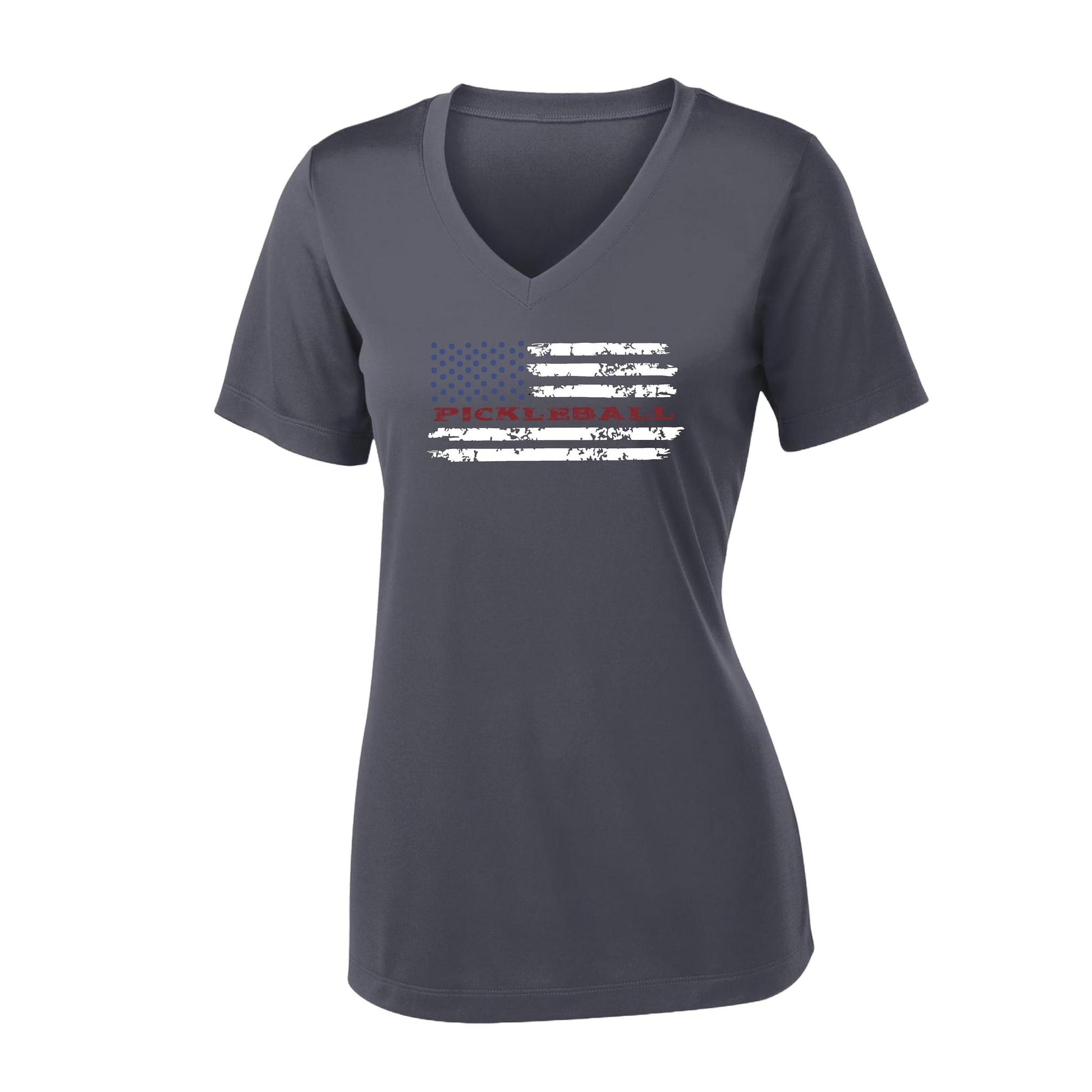 Pickleball Flag (Customizable) | Women's Short Sleeve V-Neck Pickleball Performance T-Shirts | 100% Polyester