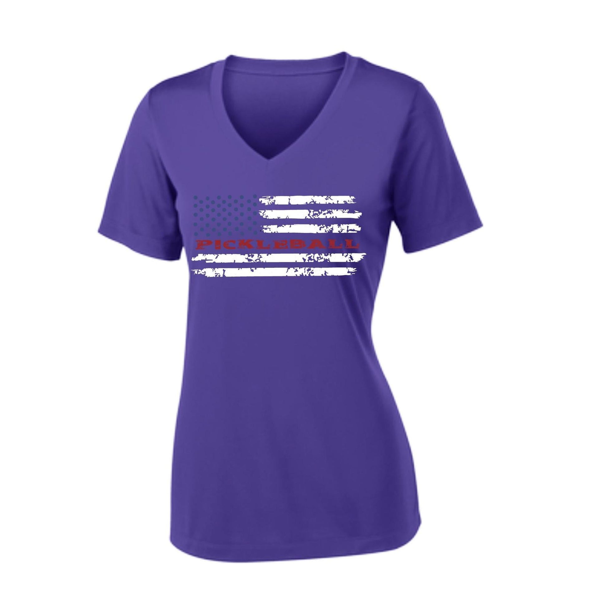 Pickleball Flag (Customizable) | Women's Short Sleeve V-Neck Pickleball Performance T-Shirts | 100% Polyester