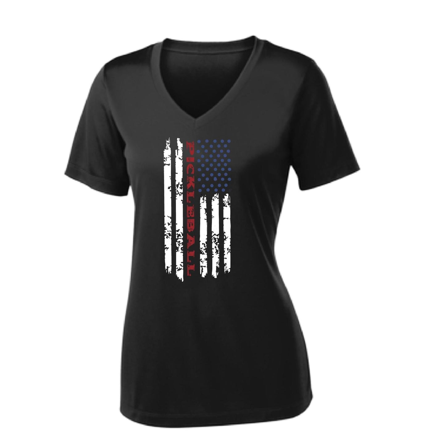 Pickleball Flag (Customizable) | Women's Short Sleeve V-Neck Pickleball Performance T-Shirts | 100% Polyester
