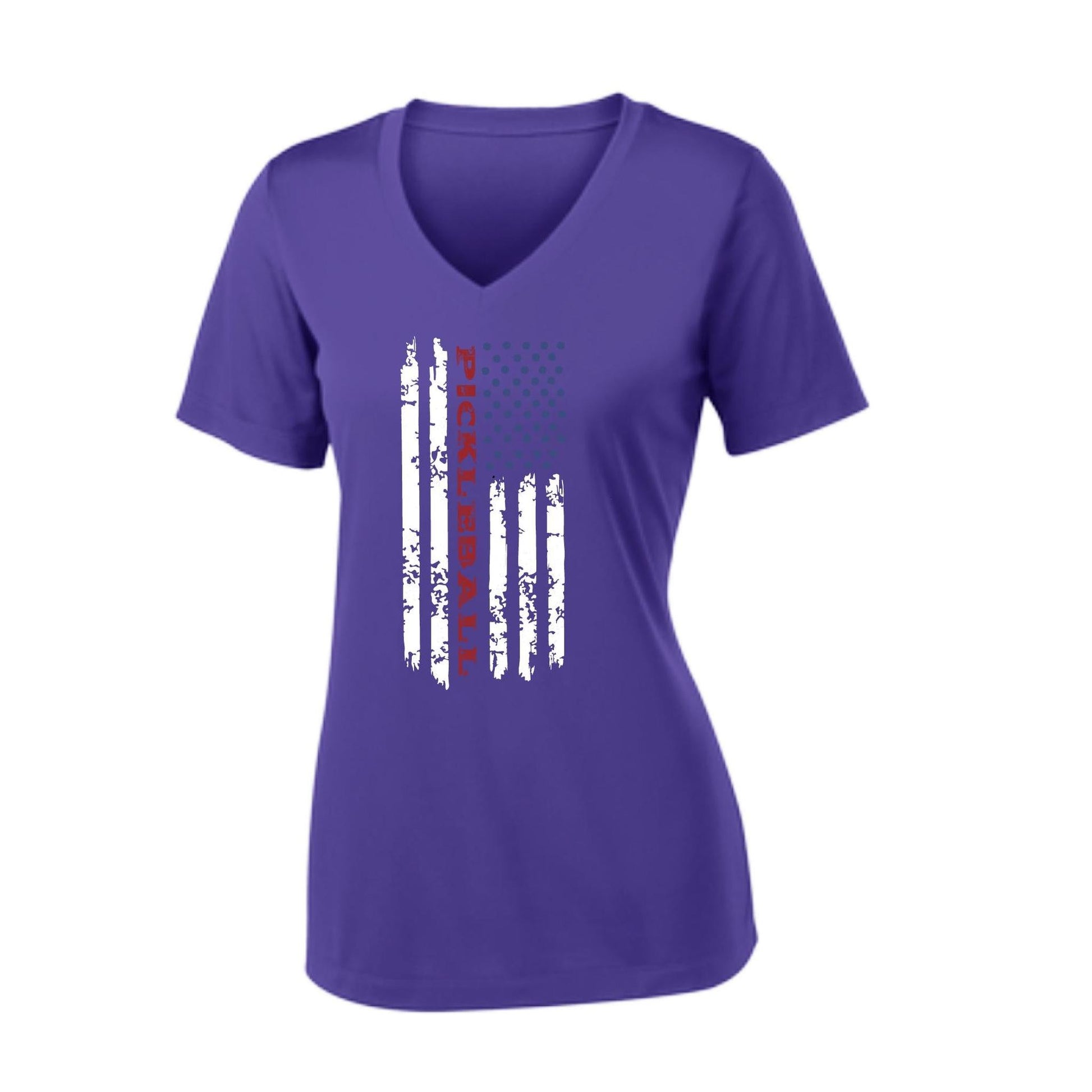 Pickleball Flag (Customizable) | Women's Short Sleeve V-Neck Pickleball Performance T-Shirts | 100% Polyester