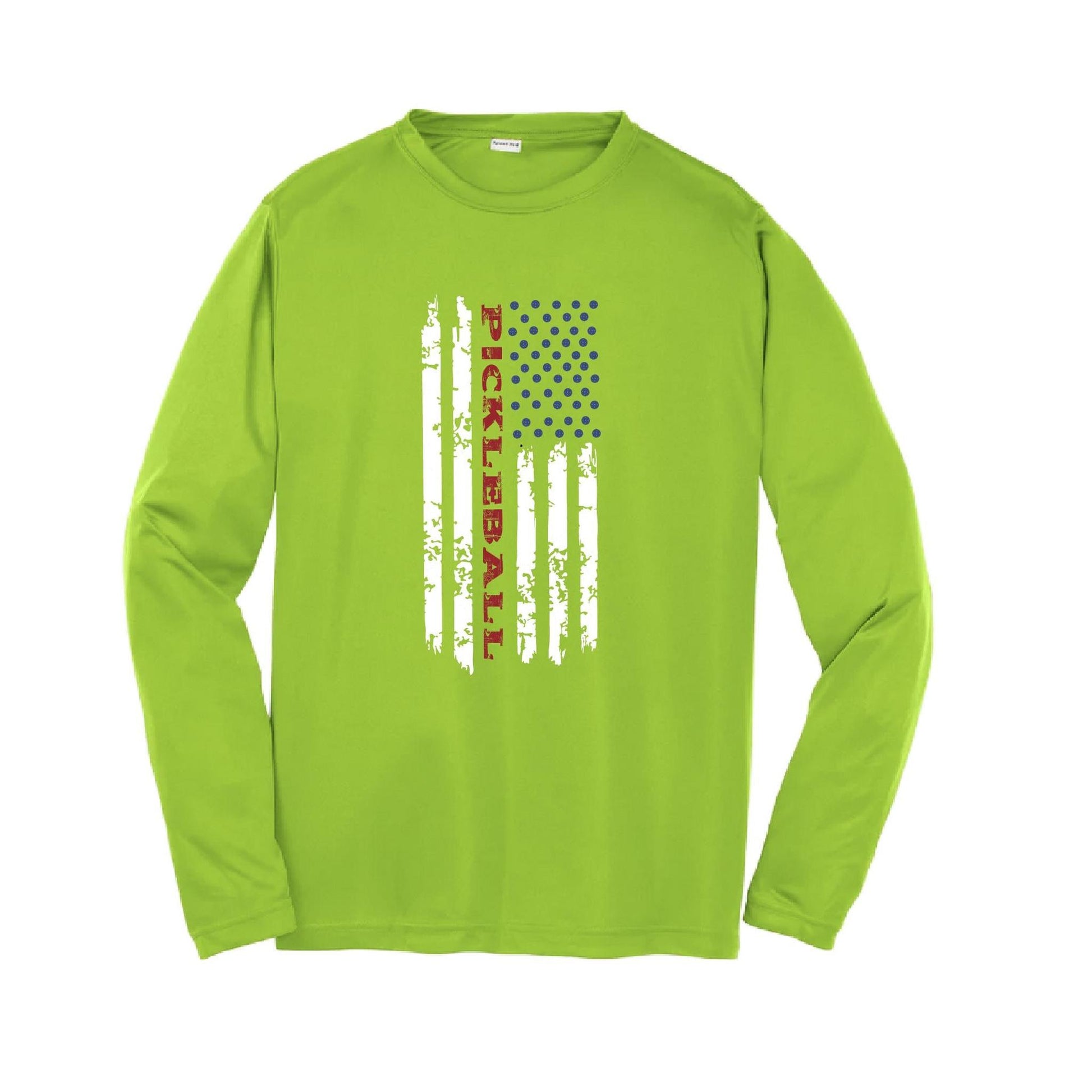 Pickleball Flag (Customizable) | Youth Long Sleeve Pickleball Performance T-Shirts | 100% Polyester