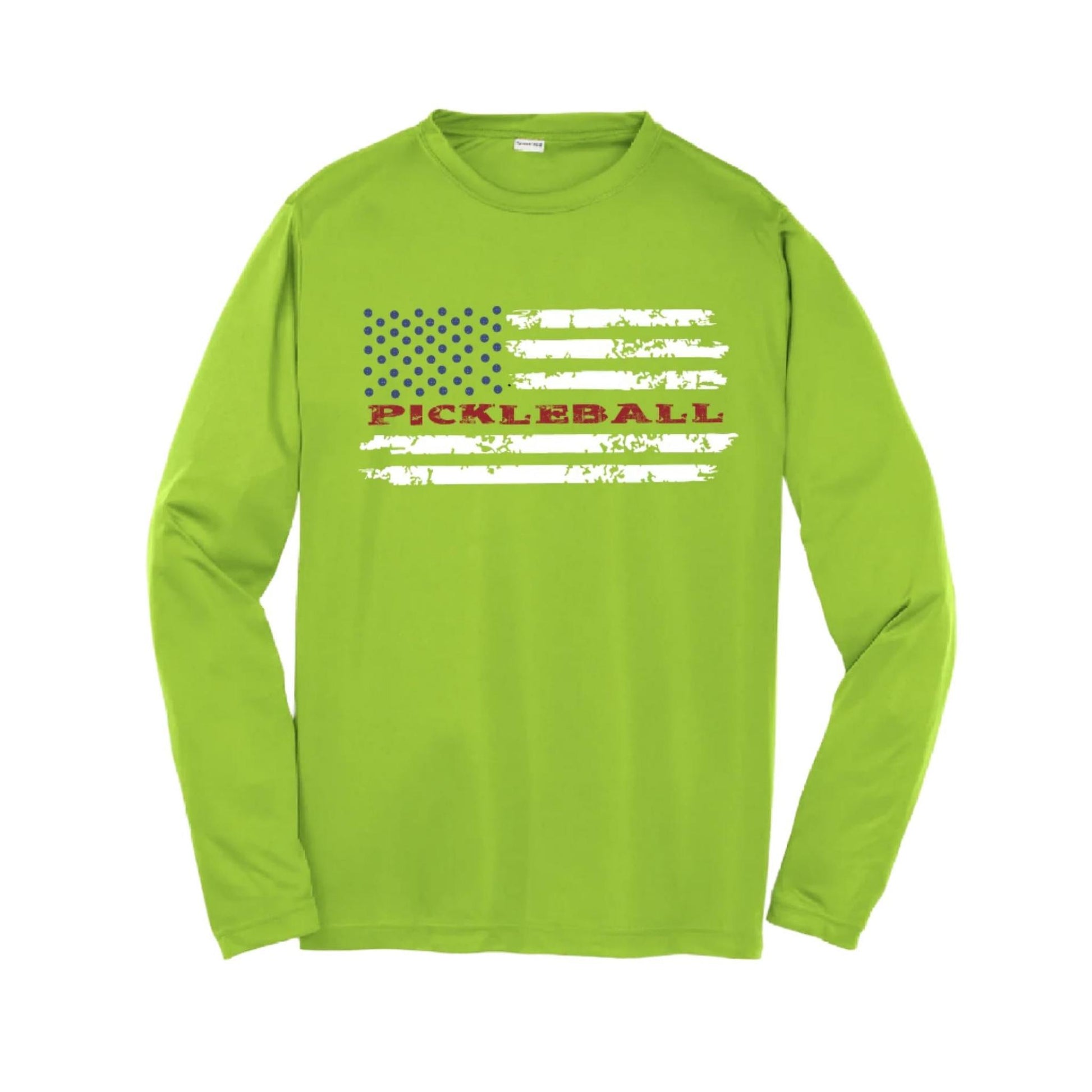 Pickleball Flag (Customizable) | Youth Long Sleeve Pickleball Performance T-Shirts | 100% Polyester