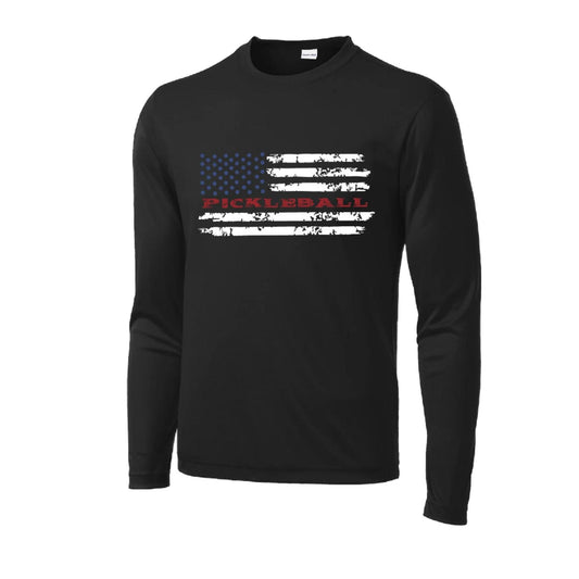 Pickleball Flag (Horizontal) | Clearance Men's Long Sleeve Athletic Performance T-Shirt | 100% Polyester