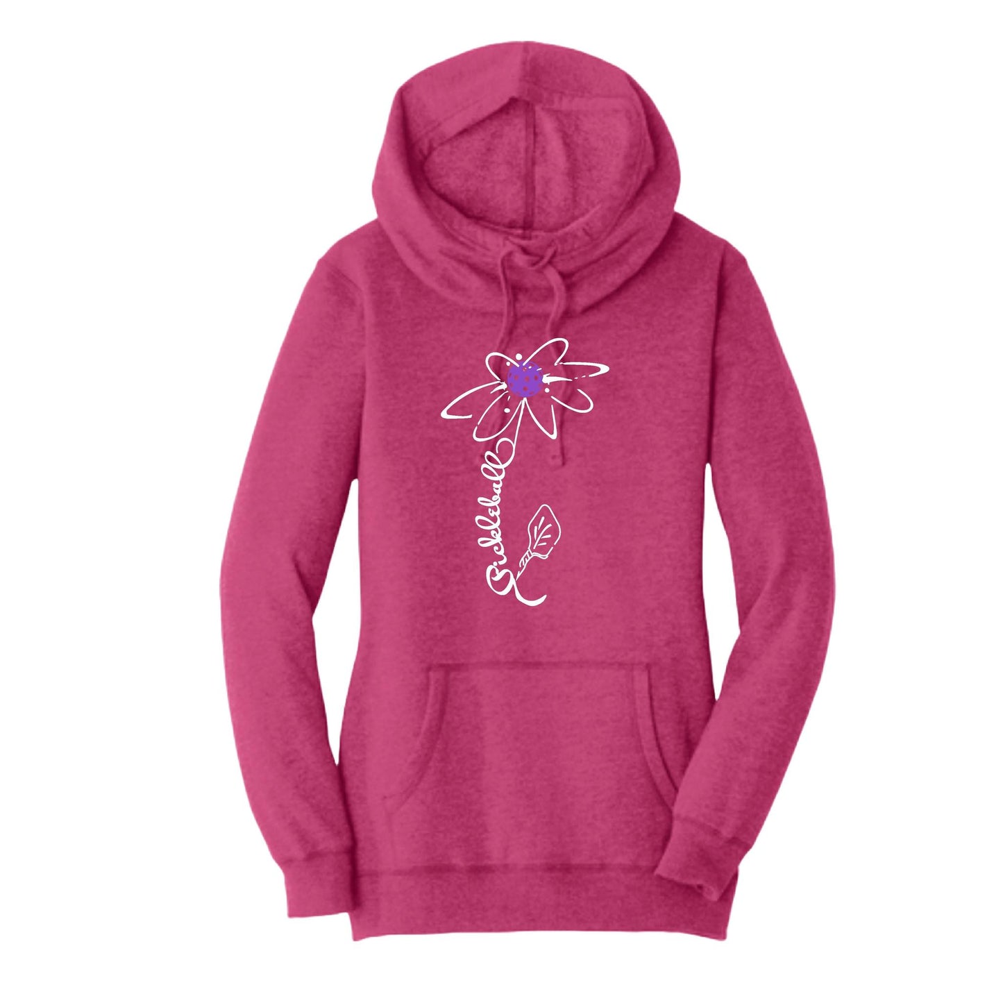 Pickleball Flower (10 Custom Pickleball Colors) | Women’s Cowl-Neck Hoodie Pickleball Sweatshirt | 55% Cotton 45% Poly Fleece