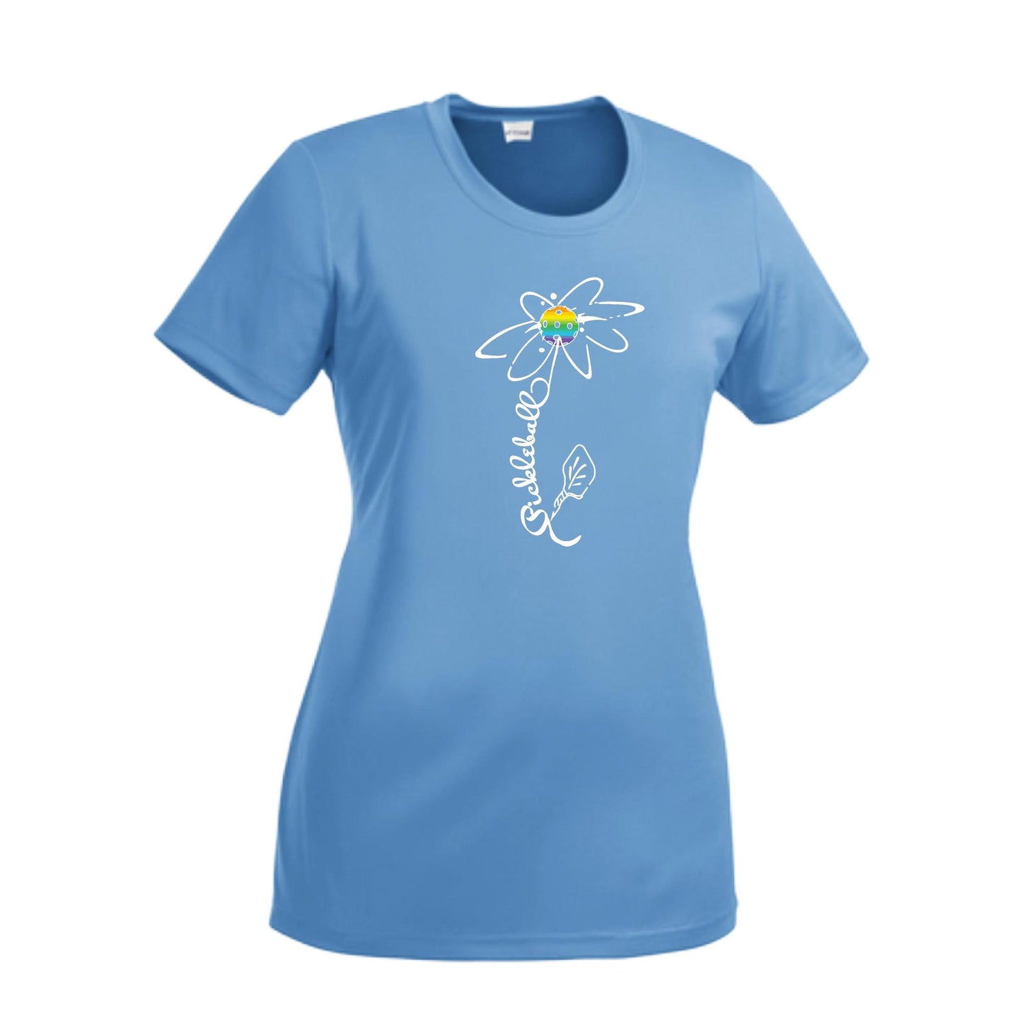 Pickleball Flower (8 Custom Pickleball Colors) | Women’s Short Sleeve Crewneck Pickleball Performance T-Shirts | 100% Polyester
