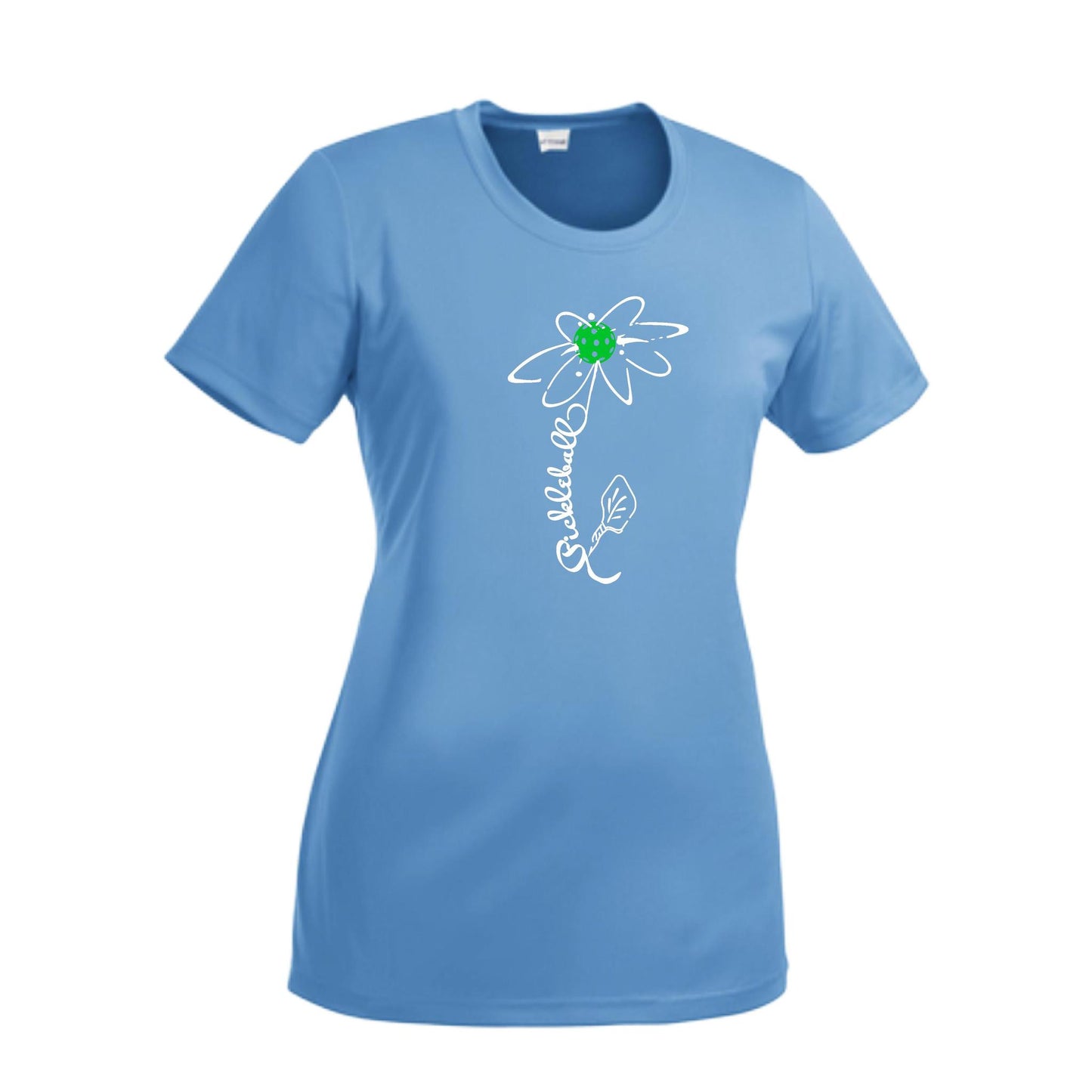 Pickleball Flower (8 Custom Pickleball Colors) | Women’s Short Sleeve Crewneck Pickleball Performance T-Shirts | 100% Polyester