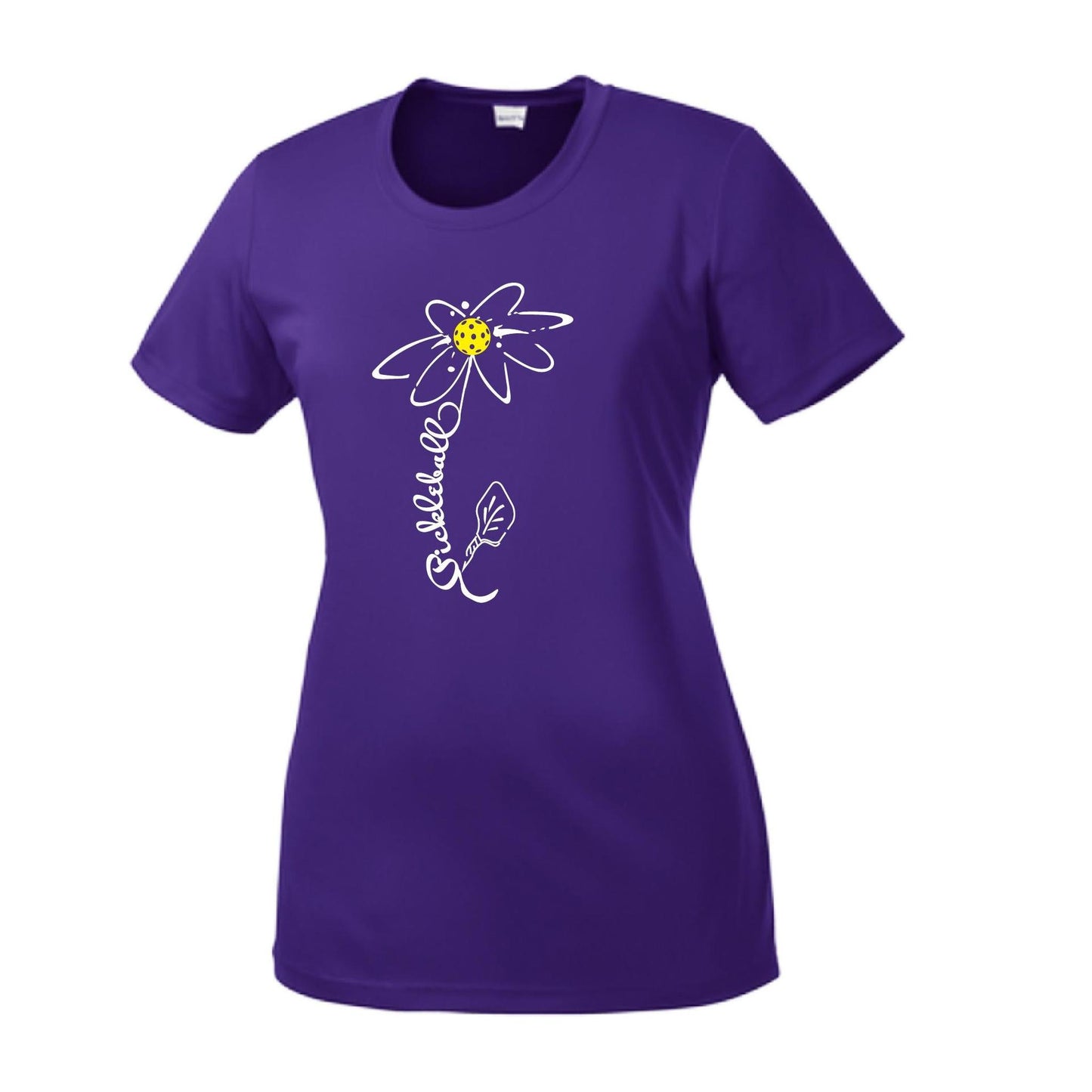 Pickleball Flower (8 Custom Pickleball Colors) | Women’s Short Sleeve Crewneck Pickleball Performance T-Shirts | 100% Polyester
