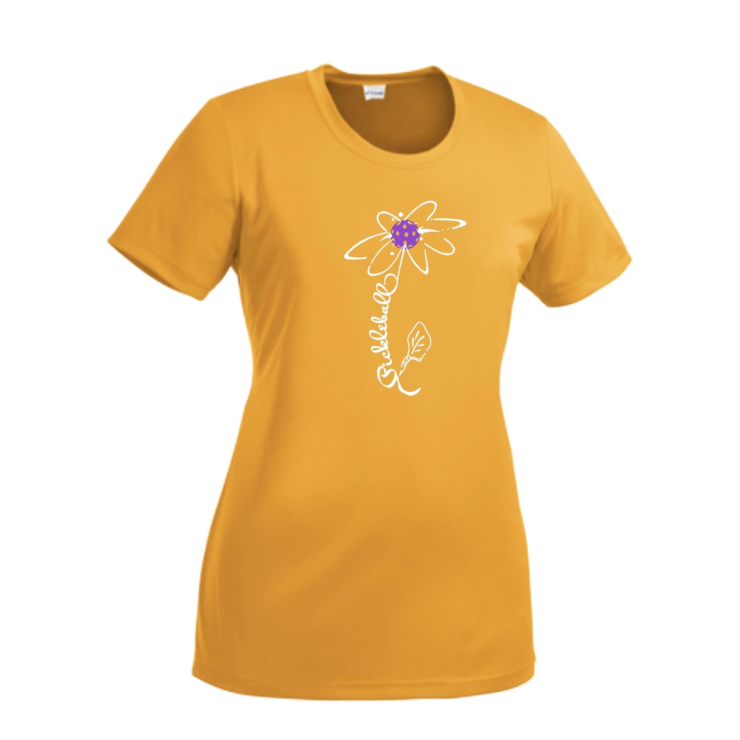 Pickleball Flower (8 Custom Pickleball Colors) | Women’s Short Sleeve Crewneck Pickleball Performance T-Shirts | 100% Polyester